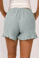 Load image into Gallery viewer, Green Casual Pocketed Ruffle High Waisted Shorts
