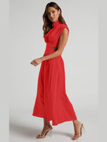 Load image into Gallery viewer, Cutout Mock Neck Sleeveless Ruched Dress
