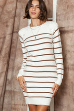 Load image into Gallery viewer, Stripe Button Ribbed Detail Short Sweater Dress
