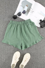 Load image into Gallery viewer, Green Casual Pocketed Ruffle High Waisted Shorts
