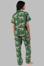 Load image into Gallery viewer, Green Cheetah Print Short Sleeve Shirt and Pants Pajama Set
