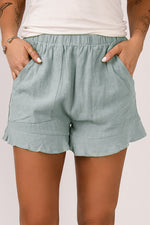 Load image into Gallery viewer, Green Casual Pocketed Ruffle High Waisted Shorts
