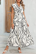 Load image into Gallery viewer, White Abstract Print V Neck Ruffle Maxi Dress
