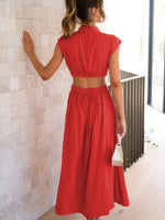 Load image into Gallery viewer, Cutout Mock Neck Sleeveless Ruched Dress
