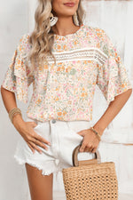 Load image into Gallery viewer, Multicolor Floral Print Wide Batwing Sleeves Blouse
