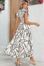 Load image into Gallery viewer, White Abstract Print V Neck Ruffle Maxi Dress
