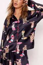 Load image into Gallery viewer, Black Boots Print Loose Shirt and Wide Leg Pajama Set
