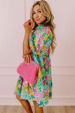 Load image into Gallery viewer, Green Floral Puff Sleeve Buttoned Babydoll Dress
