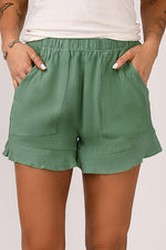 Load image into Gallery viewer, Green Casual Pocketed Ruffle High Waisted Shorts
