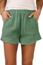 Load image into Gallery viewer, Green Casual Pocketed Ruffle High Waisted Shorts
