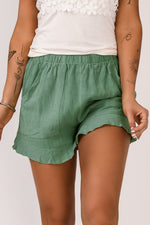 Load image into Gallery viewer, Green Casual Pocketed Ruffle High Waisted Shorts
