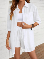 Load image into Gallery viewer, Dropped Shoulder Button Up Shirt and Shorts Set
