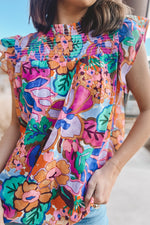 Load image into Gallery viewer, Multicolor Floral Print Ruffle Sleeveless Smocked Blouse
