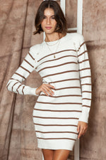 Load image into Gallery viewer, Stripe Button Ribbed Detail Short Sweater Dress
