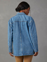 Load image into Gallery viewer, Collared Neck Long Sleeve Denim Jacket
