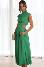 Load image into Gallery viewer, Cutout Mock Neck Sleeveless Ruched Dress
