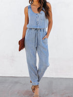 Load image into Gallery viewer, Drawstring Waist Sleeveless Jumpsuit
