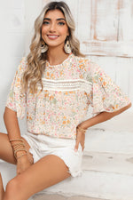 Load image into Gallery viewer, Multicolor Floral Print Wide Batwing Sleeves Blouse
