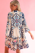 Load image into Gallery viewer, White Ethnic Print Boho Button Tiered Mini Dress
