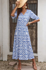 Load image into Gallery viewer, Sky Blue Geometric Print Casual V Neck Maxi Dress
