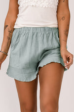 Load image into Gallery viewer, Green Casual Pocketed Ruffle High Waisted Shorts
